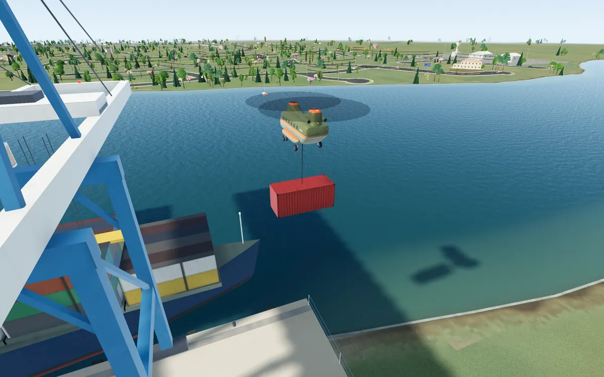 Cargo on the hook at the port
